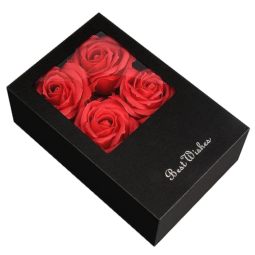 Money Box for Cash Gift Pull, Money Gift Boxes for Cash on Birthday, Christmas, Graduation, Mother's Day, for Husband, Wife, Girlfriend, Mother With Soap Rose Flower and Greeting Cards (Black+Red) - color: Black+Red