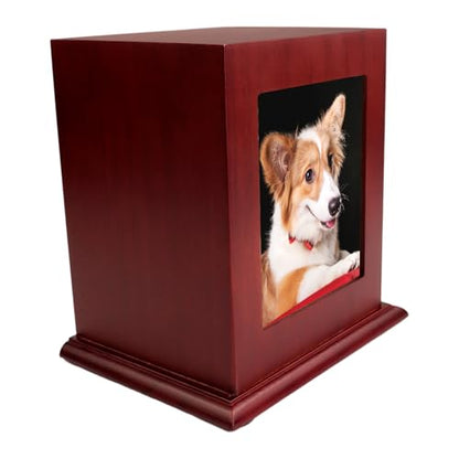 Pet Urn for Ashes Wooden Memorial Urn Dogs Cats with Photo Frame Wine Red - color: Wine Red
