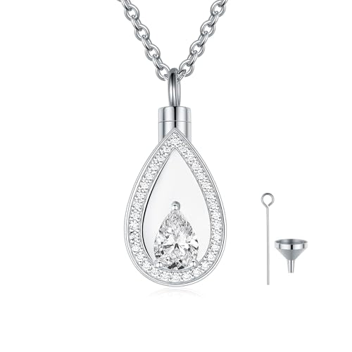 925 Sterling Silver Cremation Jewelry for Ashes Urn Necklace Memorial Teardrop Ashes Keepsake Urns Pendant Necklace for urn Necklaces Ashes Jewelry Gifts - color: Apr.