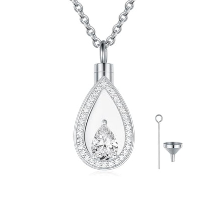 925 Sterling Silver Cremation Jewelry for Ashes Urn Necklace Memorial Teardrop Ashes Keepsake Urns Pendant Necklace for urn Necklaces Ashes Jewelry Gifts - color: Apr.