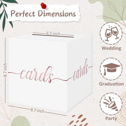 QIKSION Elegant White Card Box for Party, Rose Gold Foil Wedding Card Box - color: White and Rose Gold Foil