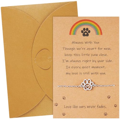 Paw Print Memorial Bracelet for Pet Loss, Pet Memorial Gifts for Loss of Dog or Cat, Rainbow Bridge Sympathy Bracelet for Women Men, Remembrance Gift for Pet Lovers