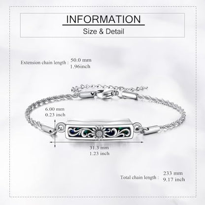 ONEFINITY Urn Bracelet for Ashes 925 Sterling Silver Abalone Shell Hummingbird/Dragonfly/Butterfly/Sunflower Cremation Jewelry for Ashes Keepsake Pendant Locket Bracelet for Women Mom - style: A-Sunflower