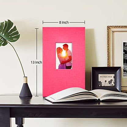 potricher Linen Photo Album for 4x6 Inch Photos, 300 Pockets, Rose Red | Linen Cover, Small Capacity 4x6 Picture Albums with Horizontal Pockets, 4x6 Photo Book for Family, Wedding, Baby, Anniversary - color: Rose Red