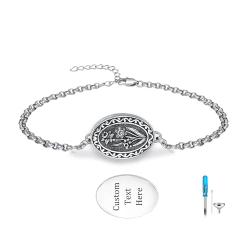 Birth Flower Urn Bracelet for Ashes for Women 925 Sterling Silver Cremation Bracelet Memorial Keepsake Jewelry for Human Ashes - style: 03-March-Daffodil-Custom