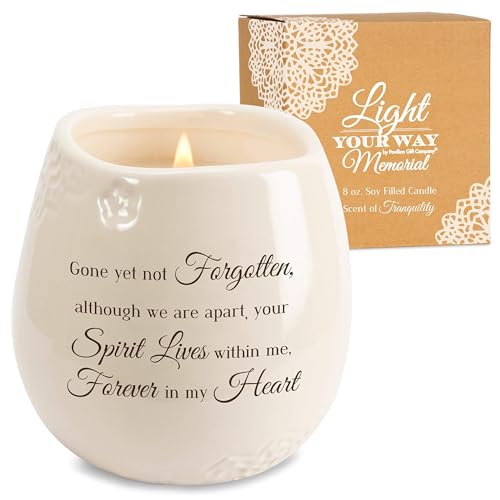 Pavilion - 8 Oz Candle Holder - White Ceramic Candle Jar with 100% Soy Wax Candle Tranquility Scent Gone Yet Not Forgotten Ideal Remembrance Gift for Love One Who Passed - Printed Text & Love Theme - style: In Memory, Not Forgotten