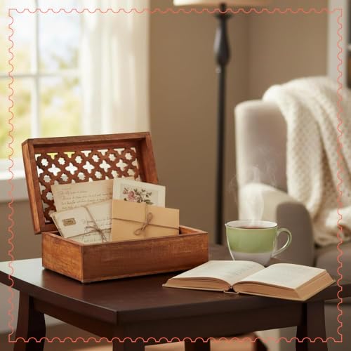 Mela Artisans Trellis Mango Wood Storage Box - Medium Polish, 7.5 in - color: Medium Polish, size: Medium