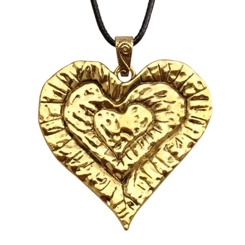 PU Leather Necklace Vintage Boho Multilayer Pendant for Women Men | Bohemian Hippie Style, Handmade Alloy Sweater Choker, Easy Adjustable Long Cord, Fit Daily Holiday Party Outfits,Jewelry Gift - color: Gold Unique Love Heart Necklace