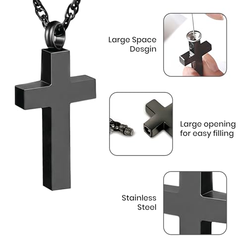 Family Tribute Set of Cremation Urn for Human Ashes Male & Female with 1 Large Urn, 1 Small Keepsake & 1 Silver & 1 Black Cross Necklace- Canopic Navy Blue - color: Canopic Navy Blue Set