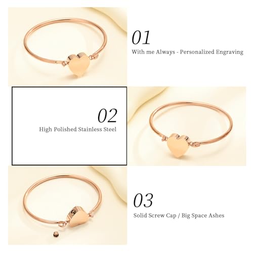 Oinsi Heart Urn Bracelet for Ashes, Cremation Jewelry Leather Bracelets for Men Women, Memorial Jewelry With Filling Kits - color: Rose Gold