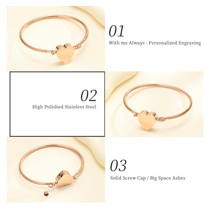 Oinsi Heart Urn Bracelet for Ashes, Cremation Jewelry Leather Bracelets for Men Women, Memorial Jewelry With Filling Kits - color: Rose Gold