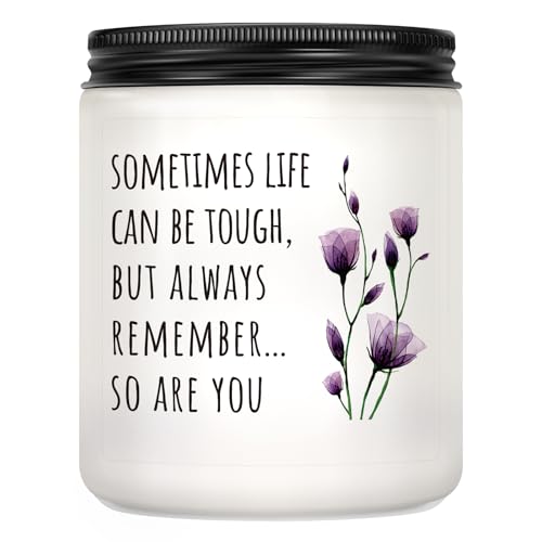 Get Well Gifts for Women, Inspirational Sympathy Gift, Cancer Care Candle | Surgery Recover Gifts, Cheer Up Gift, Encouragement Present for Women Friends Coworker, 7oz Lavender Scented Soy Wax Candle - color: White-Remember so are you