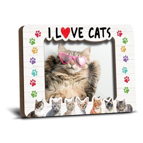 I Love Cats Colored Fridge Magnetic Picture Frames Kitty Memorial Keepsake Gift for Cat Lover Pet Owner Women Friends Refrigerator Locker Decor Wooden Magnetic Photo Frames 2.5x3.5 Photos - YT0238 - color: cat 10