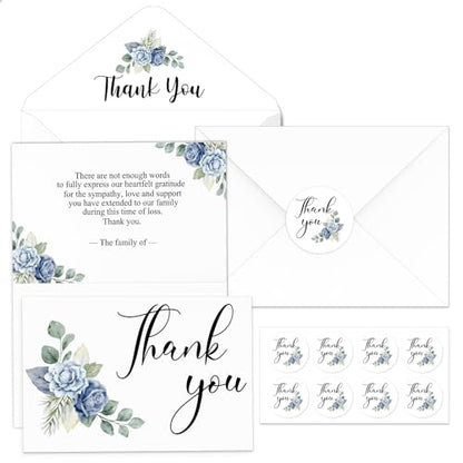 Marspark 100 Sets Funeral Thank You Sympathy Cards with Envelopes and Message Inside Memorial Card Bereavement Cards with Stickers for Funeral Loved Ones Celebration of Life (Floral) - style: Floral