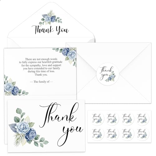 Marspark 100 Sets Funeral Thank You Sympathy Cards with Envelopes and Message Inside Memorial Card Bereavement Cards with Stickers for Funeral Loved Ones Celebration of Life (Floral) - style: Floral