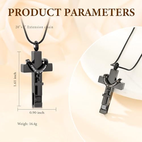 Cross Cremation Jewelry Urn Necklace for Human Ashes for Women Men Memorial Ashes Keepsake Birthstone Pendant - color: Black-Black