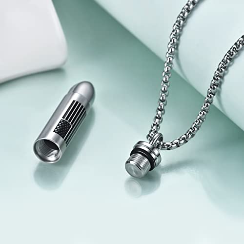 Rnivida Stainless Steel Urn Ashes Pendant Necklace with Cross Bible Verse, Urn Necklace for Men - color: American Flag - A