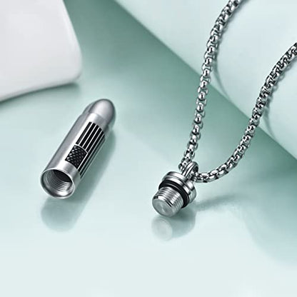 Rnivida Stainless Steel Urn Ashes Pendant Necklace with Cross Bible Verse, Urn Necklace for Men - color: American Flag - A
