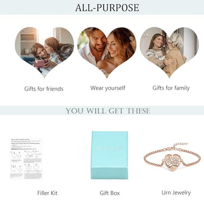 zeqingjw Heart Urn Bracelet for Ashes for Women Men Tree of Life Cremation Bangle Ashes Holder Keepsake Pendant Memorial Jewelry Gifts - color: Rose Gold