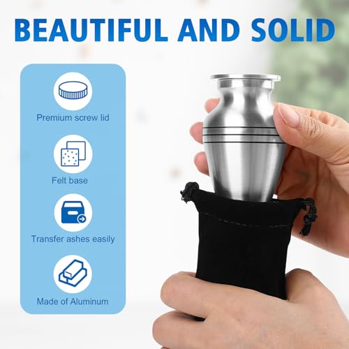 Small Urns for Human Ashes，Aluminium Mini Urns，Lightweight Keepsake Urns with Bag and Case(Silver,Set of 4)
