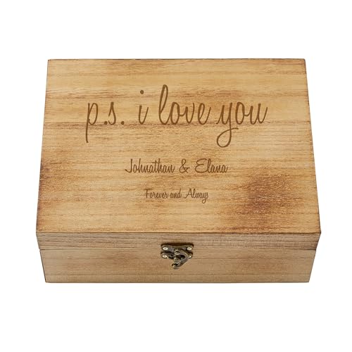 Let's Make Memories Personalized Wooden Keepsake Box With Hinged Lid - Wood Memento Box - Decorative Storage - Home Decor - For Couples, Wedding, Newlyweds - Laser Engraved - Love Letters - style: Love Letters