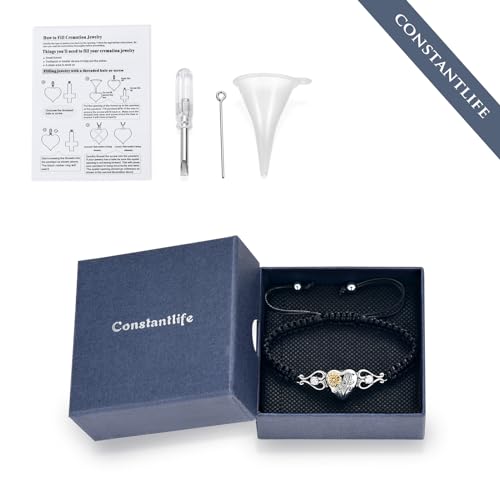 constantlife Double Heart Cremation Bracelet for Ashes for Women Stainless Steel Pendant Urn Memorial Jewelry Loved Ones Human Pet Funeral Keepsake Gift - color: Sunflower-Silver+Gold
