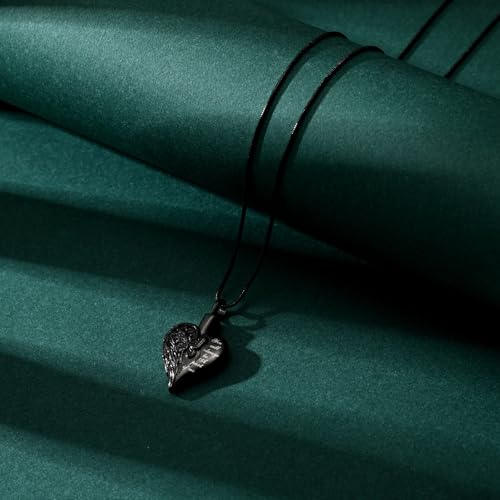 Love Heart Cremation Jewelry Urn Necklaces Butterfly Urn Necklaces for Ashes Memorial Keepsake Pendant for Women Men Gifts With Funnel Kit & Bag - color: Black