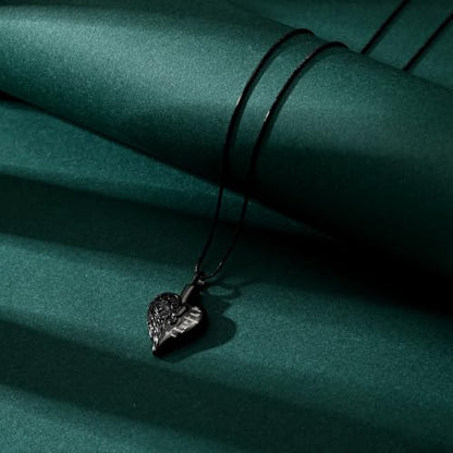 Love Heart Cremation Jewelry Urn Necklaces Butterfly Urn Necklaces for Ashes Memorial Keepsake Pendant for Women Men Gifts With Funnel Kit & Bag - color: Black