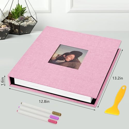 Zesthouse 18 In Photo Album Self Adhesive with Picture Display Window, 3-Ring Scrapbook Albums 60 Pages Holds 10x12 8x10 5x7 4x6 Photos, DIY Photo Book Ideal Gift for Family Wedding Baby - color: Pink, size: 13.2"x12.8"/White 60 Pages