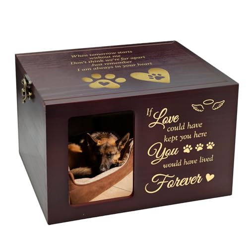 Pet Urns for Dog or Cat Ashes, Wooden Dog Urn for Ashes Memorial Keepsake Box with Photo Frame, Large Pet Cremation Urn with Flannel Lining, Loss Pets Remembrance Gift (Love You Forever) - color: Love Footprints-brown, size: Medium