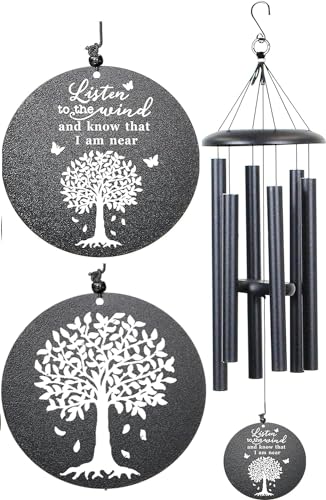 Sympathy Wind Chimes with Engraved Tree of Life, 32" Memorial Wind Chimes for Loss of a Loved One Prime,Memorial/Sympathy/Remembrance Gifts,Wind Chimes for Outside Garden & Home Decor (Black)