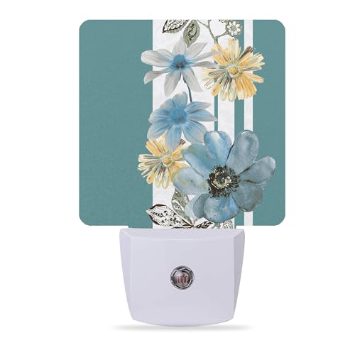 Vintage Flowers Night Light,Blue White Stripes Night Lights Plug into Wall Dusk to Dawn Sensor Led Lamp for Women Men,Led Lights for Stairway/Hallway/Bedroom,0.5W - color: Blue White Stripes