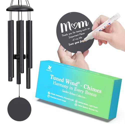 Big Black Wind Chimes for Outside Deep Tone, Personalized Metal WindChimes Tuned Melodic Music Sound Outdoors for Garden Patio Home with Rewritable Wind Catcher - color: Black