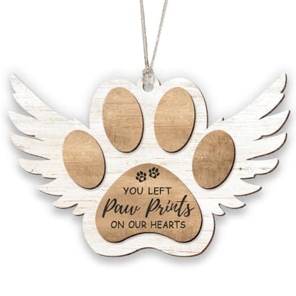 Pet Memorial Ornament, White Christmas Decor, Gifts for Loss of Dog, Angel Wings Wooden Ornaments, You Left Paw Prints on Our Hearts, Dog Passing Away Gift, Puppy Heaven - style: Paw Wings White