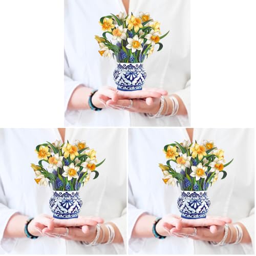 Freshcut Paper Pop Up Cards, Mini English Daffodils, 6 Inch Mini Sized Forever Flower Bouquet 3D Popup Greeting Cards, Birthday Cards, Get Well Gifts, Blank Notecard & Envelope (Pack of 3) - color: English Daffodils, size: Mini (Pack of 3)