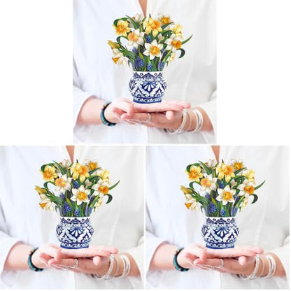 Freshcut Paper Pop Up Cards, Mini English Daffodils, 6 Inch Mini Sized Forever Flower Bouquet 3D Popup Greeting Cards, Birthday Cards, Get Well Gifts, Blank Notecard & Envelope (Pack of 3) - color: English Daffodils, size: Mini (Pack of 3)