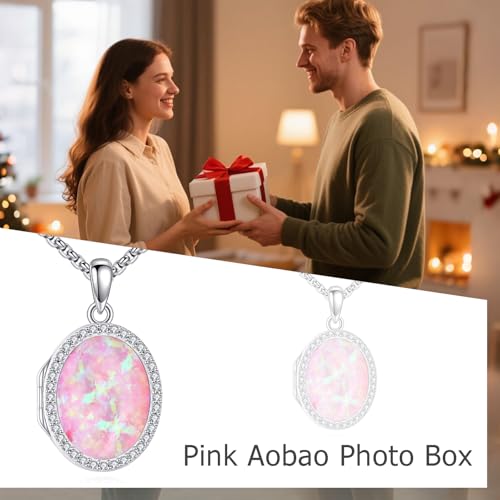 ONEFINITY Locket Necklace Photo Necklace Memorial Jewelry Gifts for Women Mom Wife - color: Pink Opal