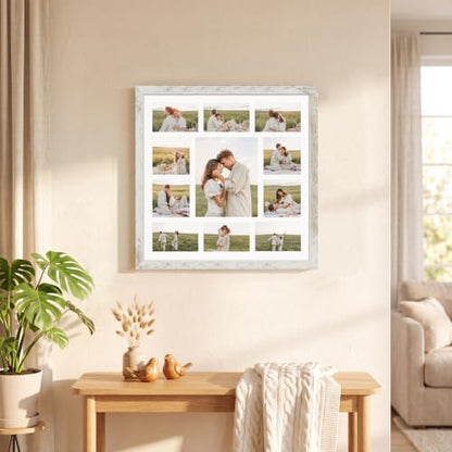 Hongkee 20x20 Square Frame 2 Pack, Fits 11 Photo with Mat- Real Glass Cover - color: Distressed White, size: 20x20 in with mat