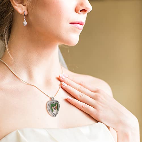 WANDIC Rhinestone Photo Charm, Rose Gold Heart Crystal Photo Pendant Bridal Wedding Bouquet Charms Living Floating Memory Locket for 2 Pictures - color: Sliver