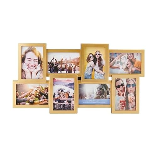 MELANNCO Collage Picture Frame for Wall, 24x12 Inch Gold Photo Collage Frame with 8 Openings for Four 6x4 and Four 4x6 Photos, Staggered Multi-Photo Display, Sawtooth Hangers Included - color: Gold, size: 24 x 12 Inch