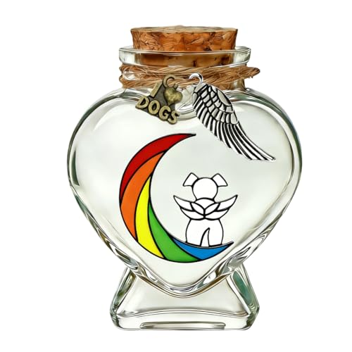 Memorial Bottle for Pet Hair, Rainbow Bridge Dog Memorial Gift, Pet Fur Memorial Fur Keepsake, Heart Shape Glass Keepsake for Dog Cat Hair(Dogs)