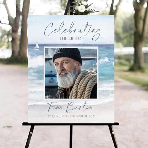 Beach Ocean Funeral Welcome Sign, Celebration of Life Welcome Sign, in Loving Memory Sign, Celebration of Life Funeral Sign, Celebration of Life Sign, Memorial Sign with Photo #uoq1 - color: Version #10