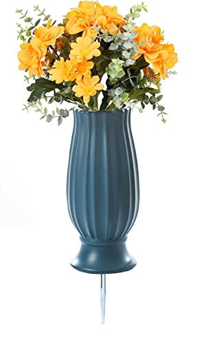 Cemetery Vases with Spikes,Grave Vases for Cemetery with Metal Spikes and Drainage Holes,Grave Flower Holder for Headstones Memorial Gifts Loss of Loved One - color: Blue