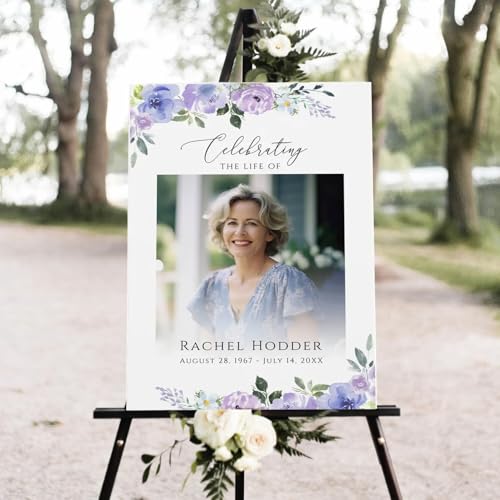 Celebration Of Life Welcome Sign, Memorial Poster, Celebration Of Life Poster With Picture, Funeral Welcome Sign, Lilac Floral Sign - color: Version 10