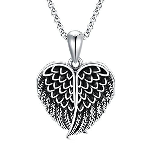 SOULMEET Angel Wing Heart Locket Necklace that Holds Picture Photo Locket Pendant You are My Angel Sterling Silver/Gold - style: A1-Angel wing locket only
