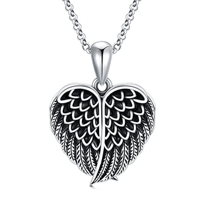 SOULMEET Angel Wing Heart Locket Necklace that Holds Picture Photo Locket Pendant You are My Angel Sterling Silver/Gold - style: A1-Angel wing locket only