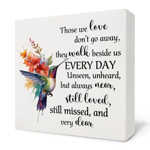 Memorial Gifts Wooden Box Sign, Sympathy Bereavement Gifts for Loss Loved One, Memorial Hummingbird Wood Block Plaque for Home Office Desk Shelf Tabletop Decor 5x5 Inch - color: Memorial 01