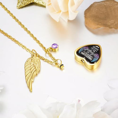 Dletay Heart Urn Necklace for Ashes Birthstones Cremation Jewelry for Ashes Stainless Steel Ash Necklace Memorial Ash Holder - color: Gold-Custom