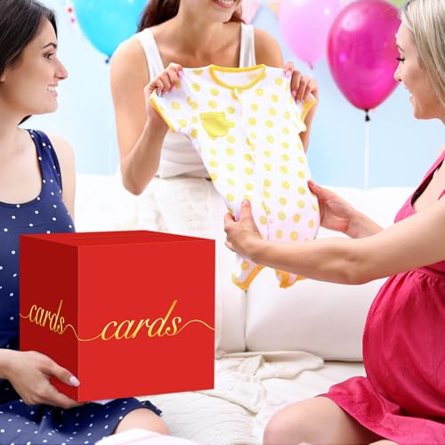 Red Card Box Gold Foil Wedding Favors Gift Card Boxes Post Box Receiving Money Box Holder for Wedding Reception, Baby Showers, Anniversary, Birthday Party, Retirement, Graduation Envelope Holder - color: Red and Gold