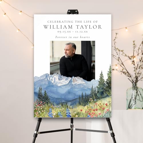 Custom Mountain Floral Celebration of Life Welcome Sign Memorial Funeral - color: Sign 27